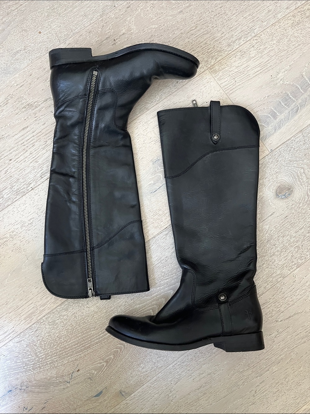 Frye "Melissa" Tab Tall Black Leather Riding Boots Full Zip 5.5